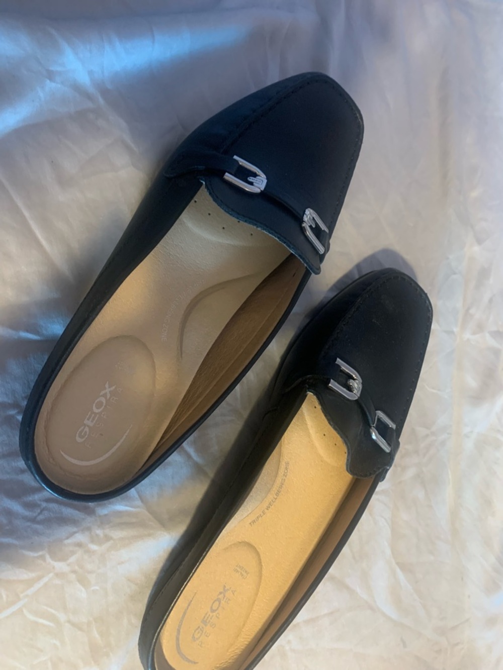 Geox Black Women's Slip-On Loafers with Silver Buckle Detail